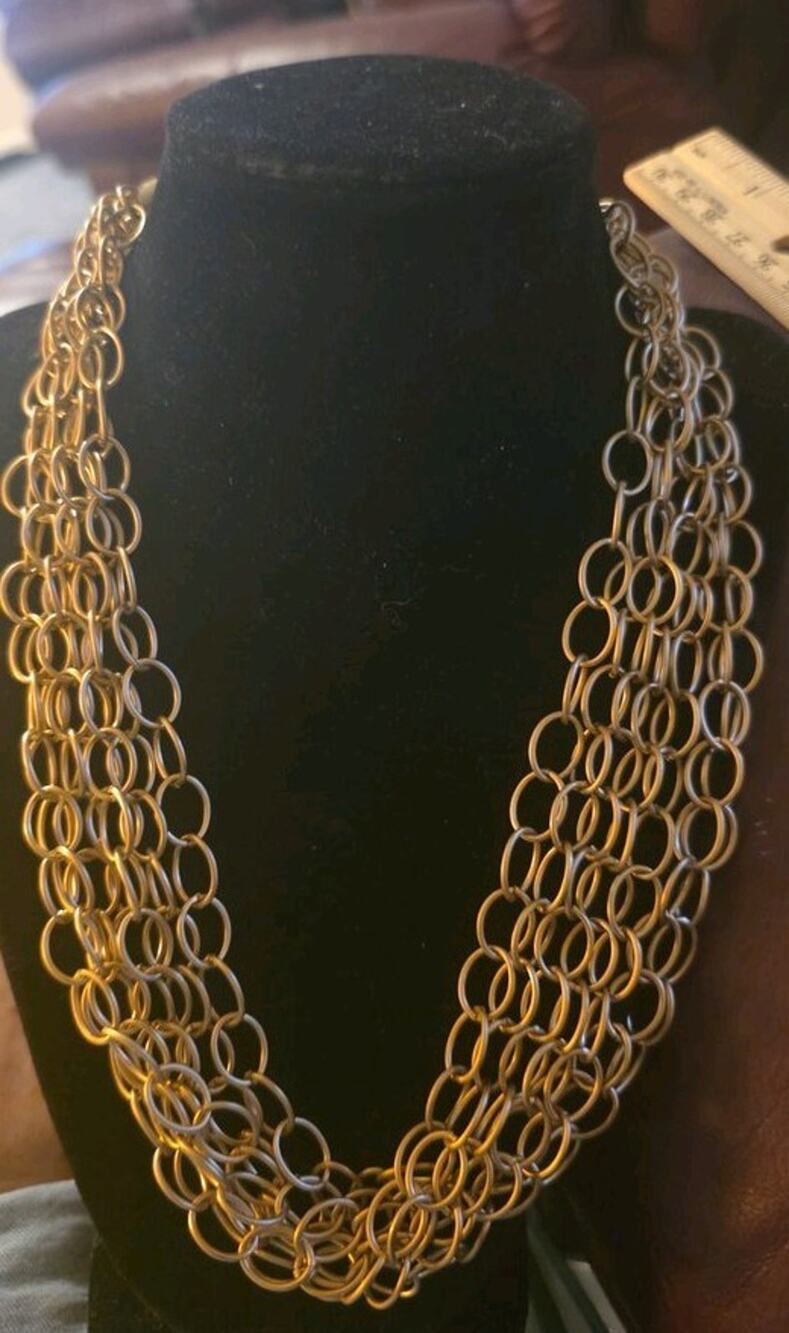 Vintage Multi-Strand Gold-Tone Chain Necklace Magnetic Closure 18 Inch